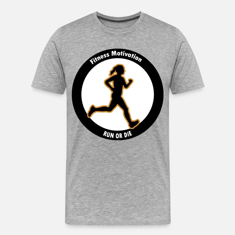Fitness Motivation. Lauf oder Stirb - Männer Premium Bio T-Shirt - Grau meliert