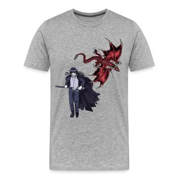 Drachen Schwertkämpfer Fantasy Mittelalter Märchen - Männer Premium Bio T-Shirt - Grau meliert - Vorne - Damien (186cm)