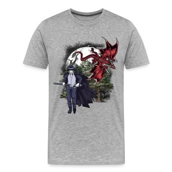 Drache Fabelwesen Fantasy Schwertkämpfer Märchen - Männer Premium Bio T-Shirt - Grau meliert - Vorne - Damien (186cm)