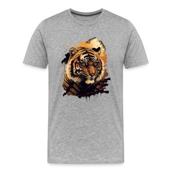 Illustration du visage du tigre - T-shirt bio Premium Homme - gris chiné - Devant - Damien (186cm)