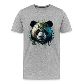 Panda versteckt sich hinter Leaths - Männer Premium Bio T-Shirt - Grau meliert - Vorne - Damien (186cm)