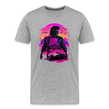 Futuristische Synthwave - Männer Premium Bio T-Shirt - Grau meliert - Vorne - Damien (186cm)