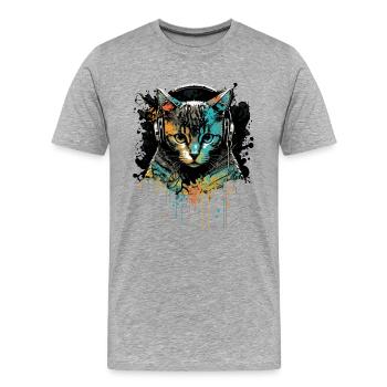Katzenkopf - Männer Premium Bio T-Shirt - Grau meliert - Vorne - Damien (186cm)