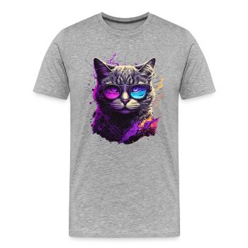 Lila Neonkatze - Männer Premium Bio T-Shirt - Grau meliert - Vorne - Damien (186cm)