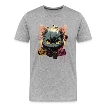 Elektrische Tapfere Katze - Männer Premium Bio T-Shirt - Grau meliert - Vorne - Damien (186cm)