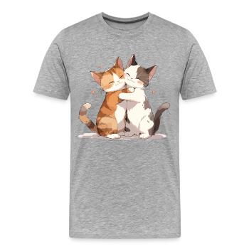 Katzen Liebe Umarmung Kuscheln Herz Süß Niedlich - Männer Premium Bio T-Shirt - Grau meliert - Vorne - Damien (186cm)