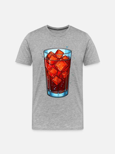 Glas Cola mit Eiswürfeln - Männer Premium Bio T-Shirt - Grau meliert