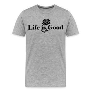 Elegante Rose – Das Leben ist gut Typografie - Männer Premium Bio T-Shirt - Grau meliert - Vorne - Damien (186cm)