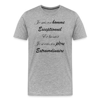 homme devient papa - T-shirt bio Premium Homme - gris chiné - Devant - Damien (186cm)