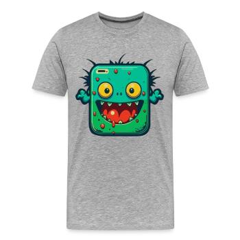Monster Crash - Freches grünes Tablet Monster - Männer Premium Bio T-Shirt - Grau meliert - Vorne - Damien (186cm)