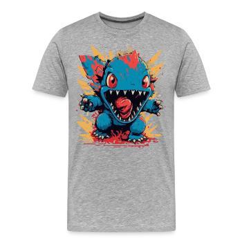 Monster Crash - Cooles Blaues Dinosaurier Monster - Männer Premium Bio T-Shirt - Grau meliert - Vorne - Damien (186cm)