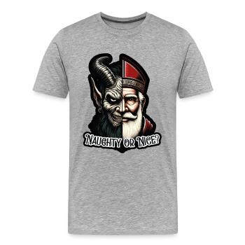 "Frecher oder netter Weihnachtsmann mit zwei Gesichtern VS Krampus - Männer Premium Bio T-Shirt - Grau meliert - Vorne - Damien (186cm)