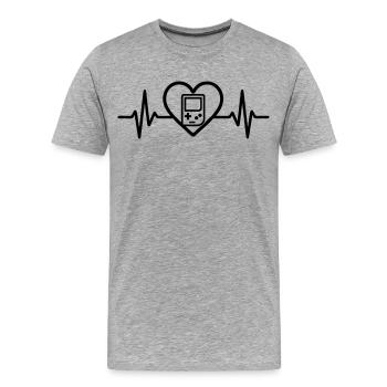 Heart Retrogaming – Console rétro portable - T-shirt bio Premium Homme - gris chiné - Devant - Damien (186cm)