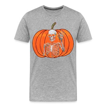 Kürbis Oktober Geist Spuk Halloween Skelett - Männer Premium Bio T-Shirt - Grau meliert - Vorne - Damien (186cm)