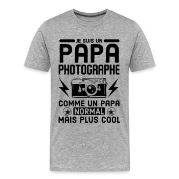 Papa photographe 1 - T-shirt bio Premium Homme - gris chiné - Devant - Damien (186cm)