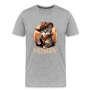 Meowdy Katze Howdy Meme Western Cowboy Kätzchen - Männer Premium Bio T-Shirt - Grau meliert - Vorne - Damien (186cm)