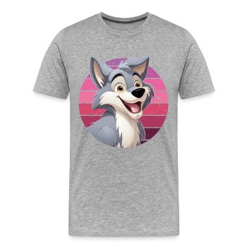 Wolf Lacht Cartoon Comic Wolfskopf Wölfe Süß - Männer Premium Bio T-Shirt - Grau meliert - Vorne - Damien (186cm)