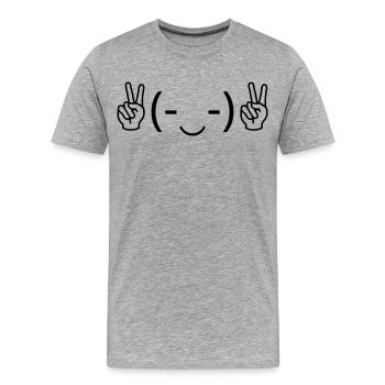 Émote ✌ de la paix (-‿-) ✌ Victoire Kaomoji - T-shirt bio Premium Homme - gris chiné - Devant - Damien (186cm)