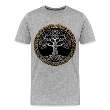 Yggdrasil, Baum des Lebens, keltisches Symbol - Männer Premium Bio T-Shirt - Grau meliert - Vorne - Damien (186cm)