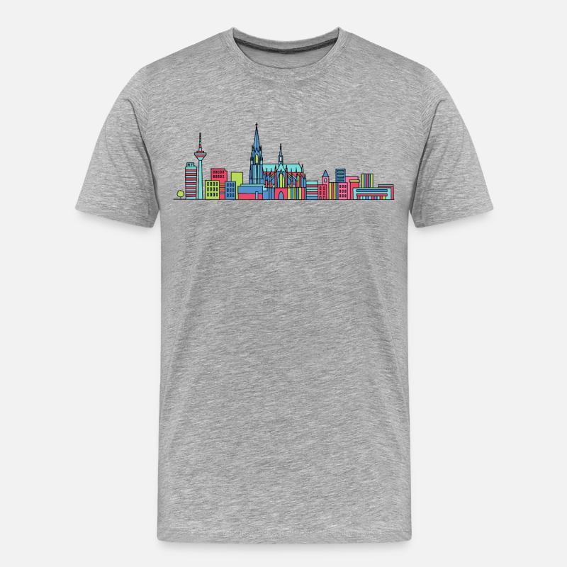 Kölner Stadtschirm Dom: Moderne Linienkunst - Männer Premium Bio T-Shirt - Grau meliert