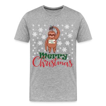 Weihnachtsfaultier Küss Weihnachtsmann Frohe Weihn - Männer Premium Bio T-Shirt - Grau meliert - Vorne - Damien (186cm)