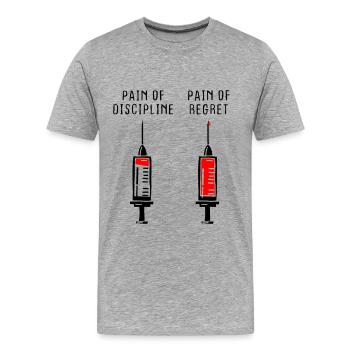 Douleur de la discipline Regret Discipline Fitness Succès - T-shirt bio Premium Homme - gris chiné - Devant - Damien (186cm)