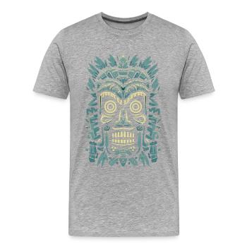 Polynesianische Tribal Tiki Maori Retro Maske - Männer Premium Bio T-Shirt - Grau meliert - Vorne - Damien (186cm)