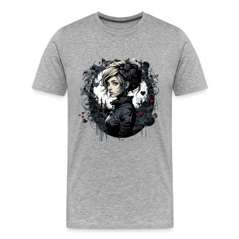 Jolie fille emo gothique - T-shirt bio Premium Homme - gris chiné - Devant - Damien (186cm)