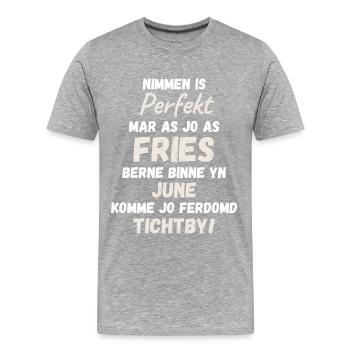 Friese wurde im Juni geboren. Friesischer Geburtstagstext - Männer Premium Bio T-Shirt - Grau meliert - Vorne - Damien (186cm)