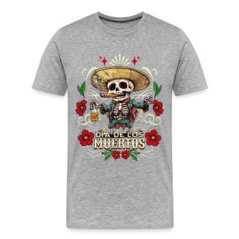 Dia De Los Muertos Totenkopf Totenschädel Tequilla - Männer Premium Bio T-Shirt - Grau meliert - Vorne - Damien (186cm)