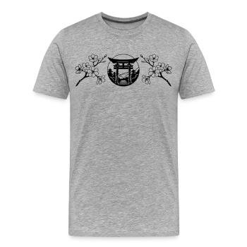 Japanese Garden and Sakura Flower - Men's Premium Organic T-Shirt - heather grey - Front - Damien (186cm)