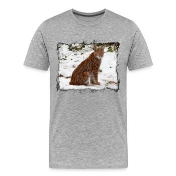 Wilderness cat lynx in the snow - Men's Premium Organic T-Shirt - heather grey - Front - Damien (186cm)