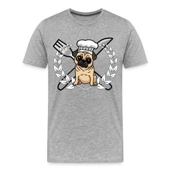 Pug Dog Cooking Kitchen Gourmet Chef - Men's Premium Organic T-Shirt - heather grey - Front - Damien (186cm)