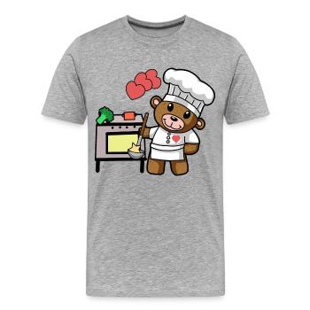 Teddybär Koch kochen Kochkunst Restaurant Küche - Männer Premium Bio T-Shirt - Grau meliert - Vorne - Damien (186cm)