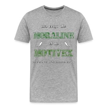 Un coup de Motivex et de Moraline - T-shirt bio Premium Homme - gris chiné - Devant - Damien (186cm)