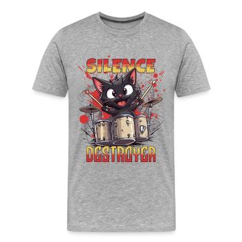 Schlagzeug Drums Silence Destroyer Katze Lustig - Männer Premium Bio T-Shirt - Grau meliert - Vorne - Damien (186cm)