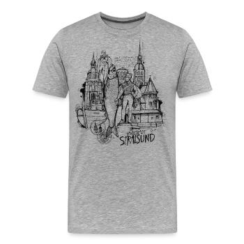 Hansestadt Stralsund - Männer Premium Bio T-Shirt - Grau meliert - Vorne - Damien (186cm)