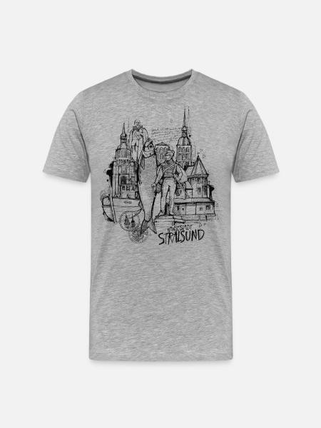 Hansestadt Stralsund - Männer Premium Bio T-Shirt - Grau meliert