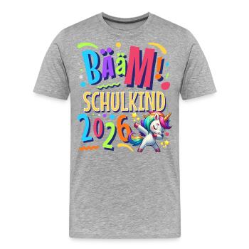 Einschulung Einhorn Schulanfänger 2026 - Männer Premium Bio T-Shirt - Grau meliert - Vorne - Damien (186cm)
