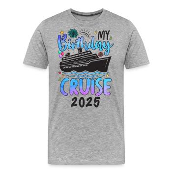 My Birthday Cruise 2025 - Männer Premium Bio T-Shirt - Grau meliert - Vorne - Damien (186cm)