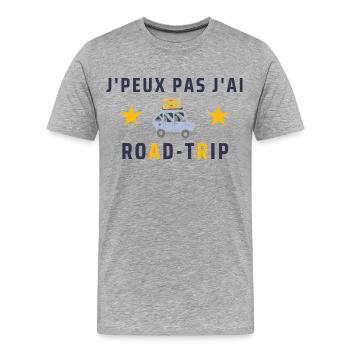 J Peux Pas j ai Road trip - T-shirt bio Premium Homme - gris chiné - Devant - Damien (186cm)
