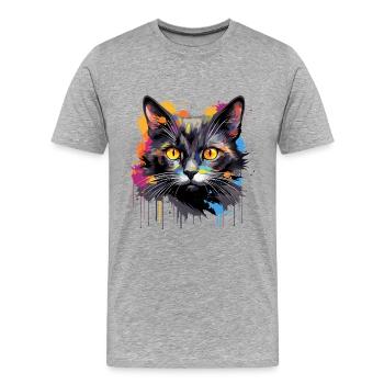 schwarze Katze - Männer Premium Bio T-Shirt - Grau meliert - Vorne - Damien (186cm)