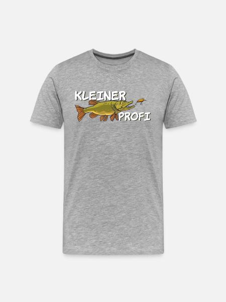 Kleiner Profi Kinder Angeln Hecht - Männer Premium Bio T-Shirt - Grau meliert
