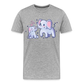Süsse Elefanten mit Rosa Herzen und Sternen - Männer Premium Bio T-Shirt - Grau meliert - Vorne - Damien (186cm)