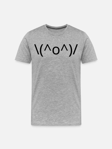 Joy Emote \(^o^)/ Arms Up Kaomoji - Men's Premium Organic T-Shirt - heather grey