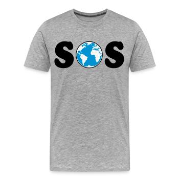 SOS – Earth Day / Klimawandel (B / 3C / SVG) - Männer Premium Bio T-Shirt - Grau meliert - Vorne - Damien (186cm)