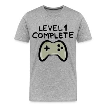 Level 1 complete 1 Geburtstag Spielkonsole - Männer Premium Bio T-Shirt - Grau meliert - Vorne - Damien (186cm)