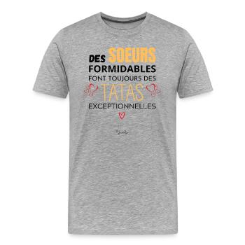 Soeur Tata - Annonce grossesse -Annonce soeur tata - T-shirt bio Premium Homme - gris chiné - Devant - Damien (186cm)