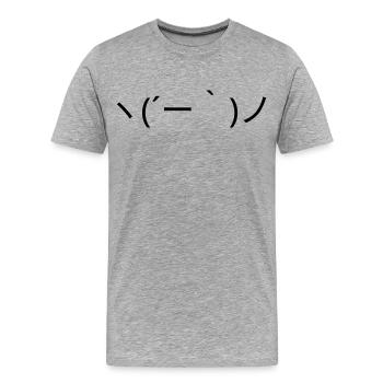 Émote Détendue ヽ( ́ー')ノ Kaomoji insouciant - T-shirt bio Premium Homme - gris chiné - Devant - Damien (186cm)