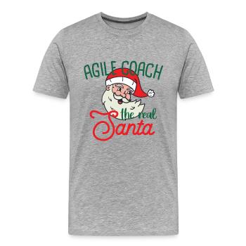 Agile Coach Noël, le vrai Noël du Père Noël - T-shirt bio Premium Homme - gris chiné - Devant - Damien (186cm)